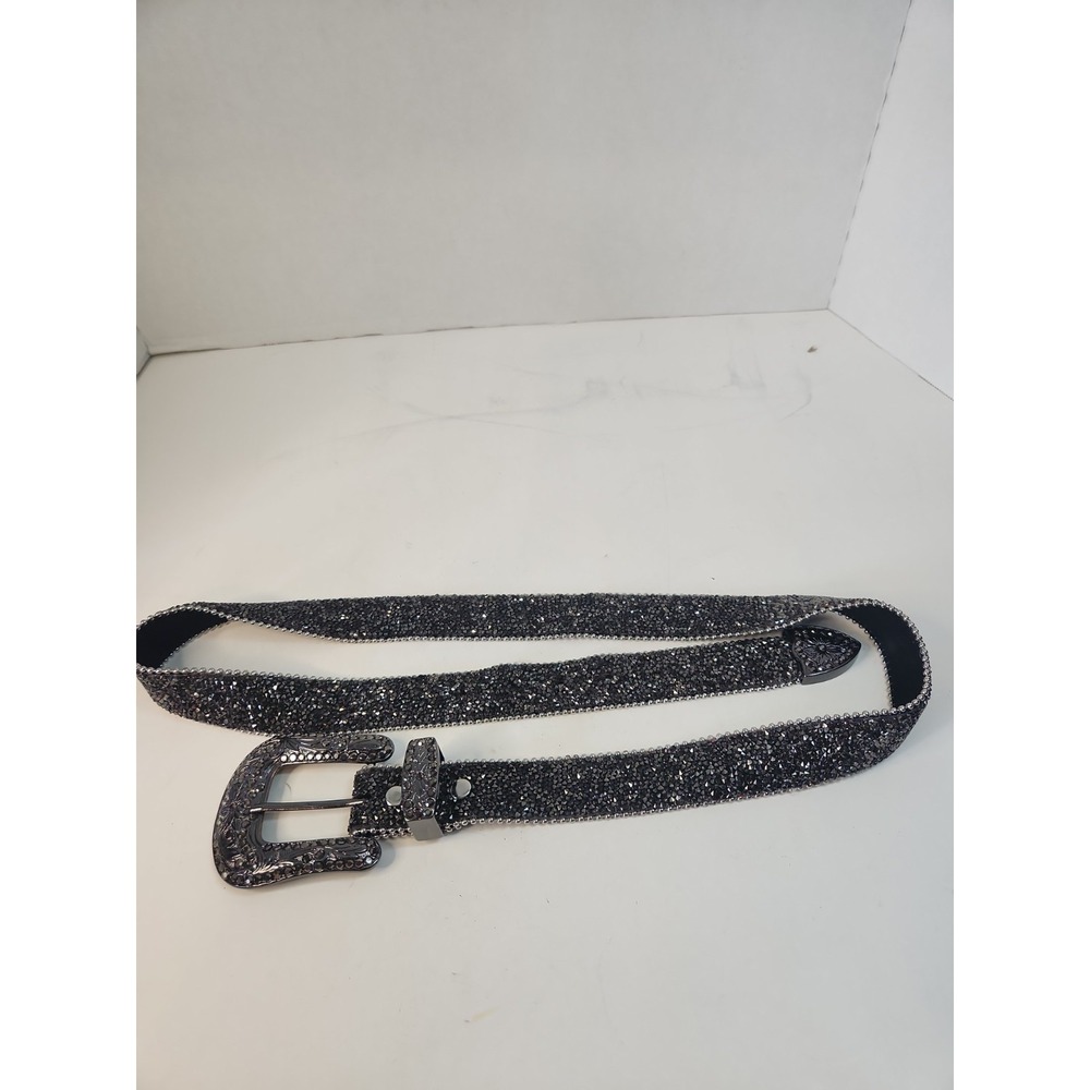 Black Hematite Mesh Western Belt Bling Y2K Cowgirl Genuine Leather M/L Pls Read